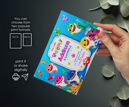 Baby Shark customizable invitation template | Share or Print | BR473