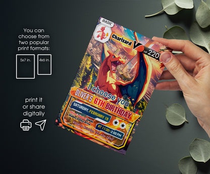 Charizard Pokemon Anime customizable invitation template | Share or Print | YJ604
