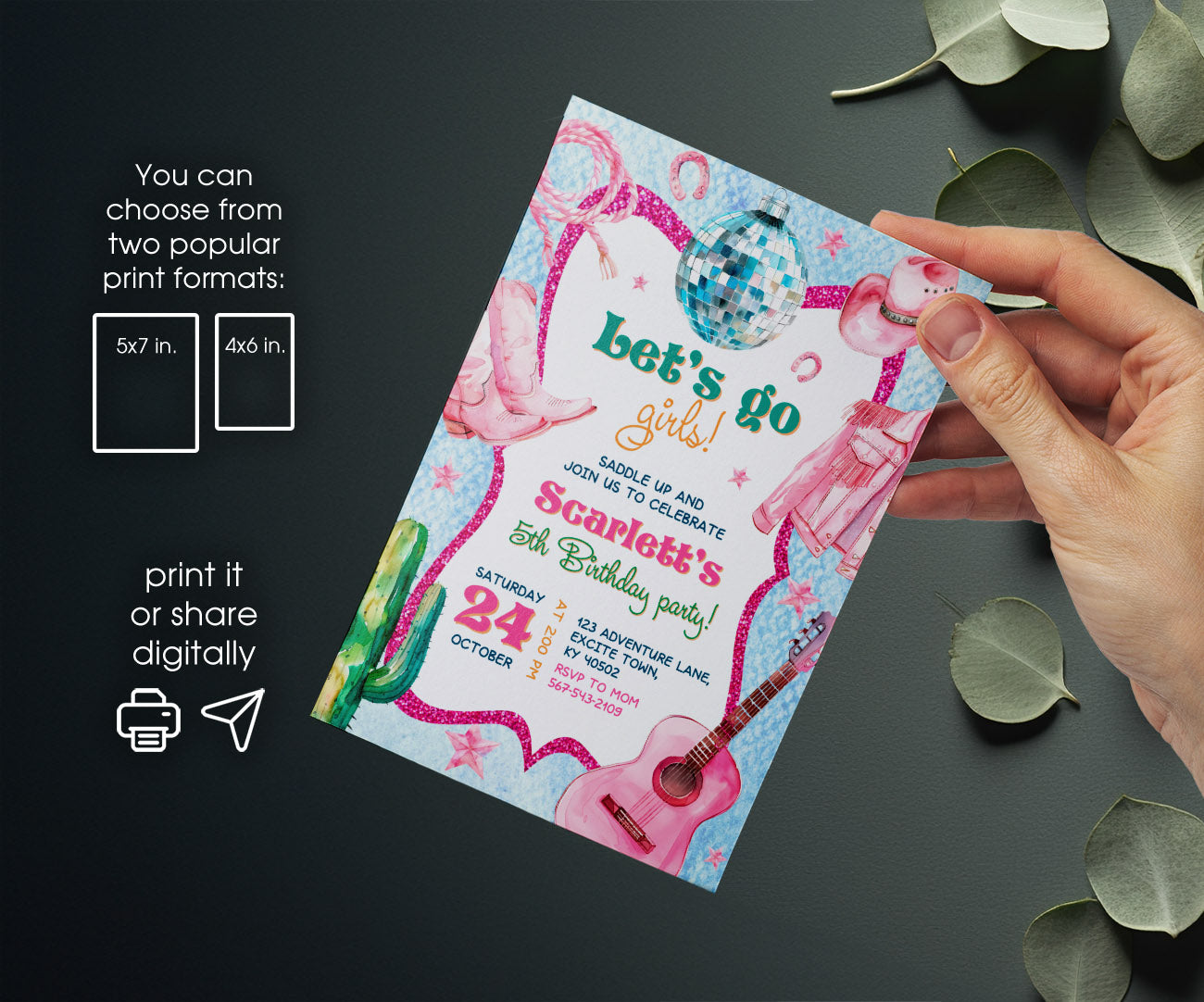 Cowgirl Pink Rodeo customizable invitation template | Share or Print | girl | RS332