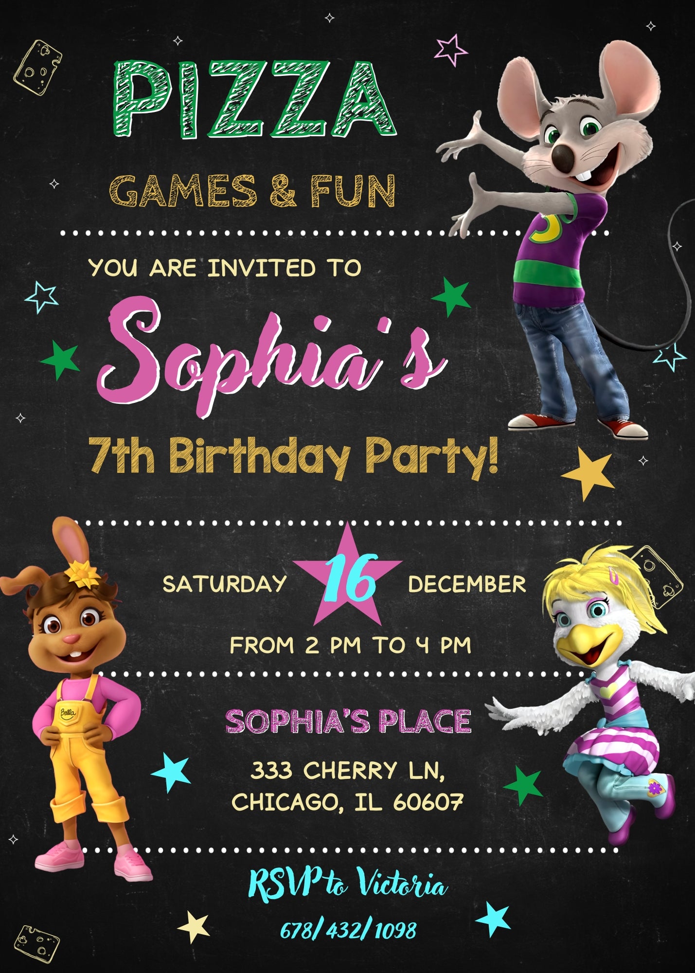 Chuck E. Cheese customizable invitation template | Share or Print | RW545
