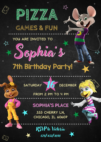 Chuck E. Cheese customizable invitation template | Share or Print | RW545