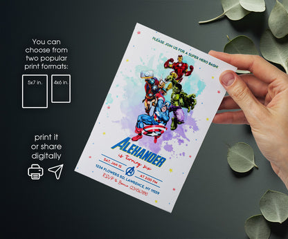 Avengers Marvel Superhero customizable invitation template | Share or Print | boy | KR766