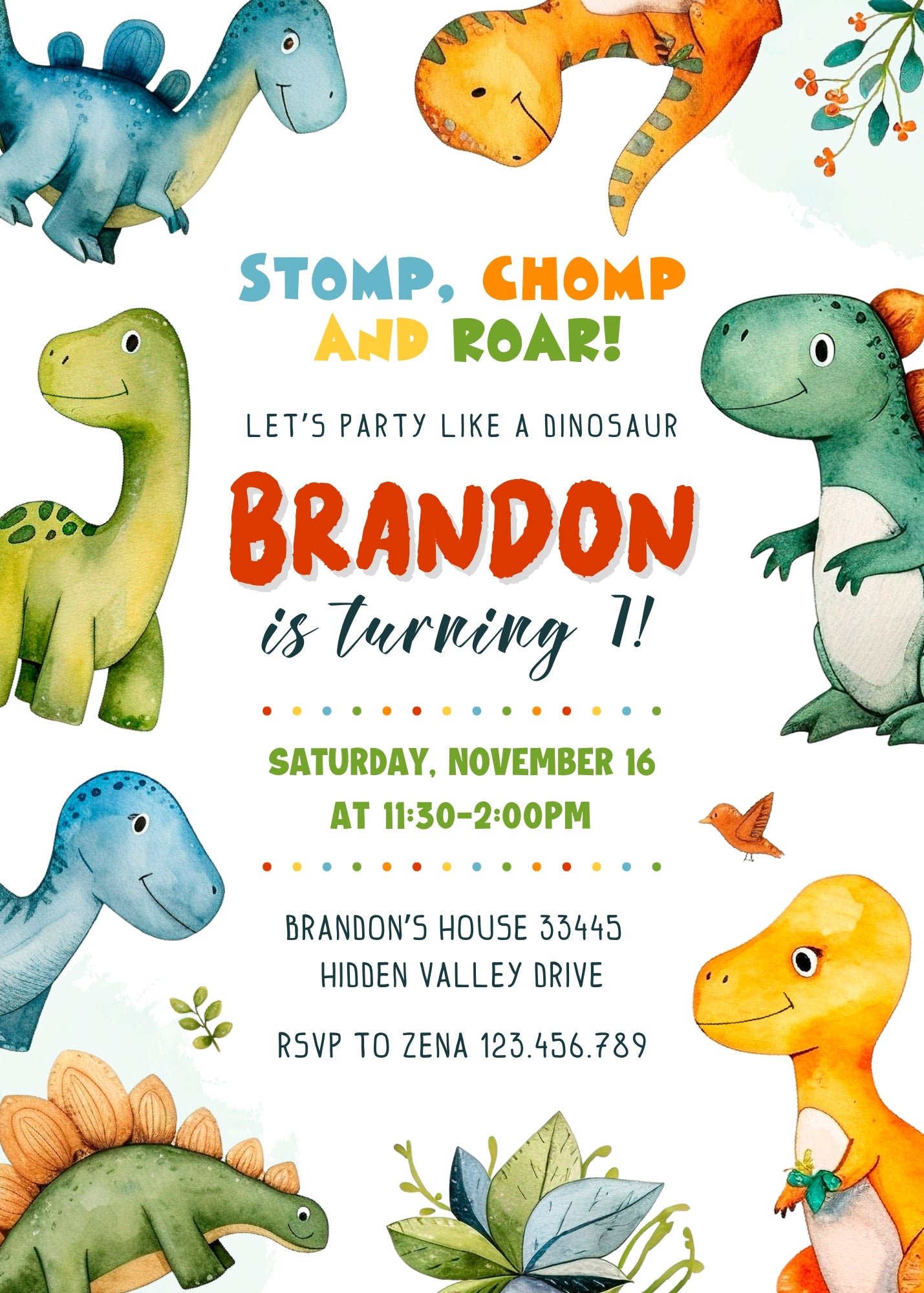 Dinosaur T-Rex customizable invitation template | Share or Print | NL754