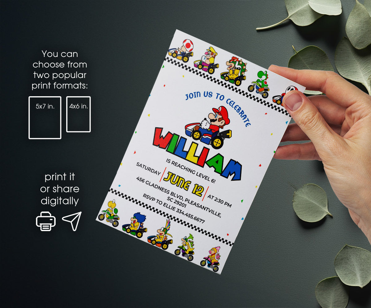 Mario Kart Gamer customizable invitation template | Share or Print | boy | TS472