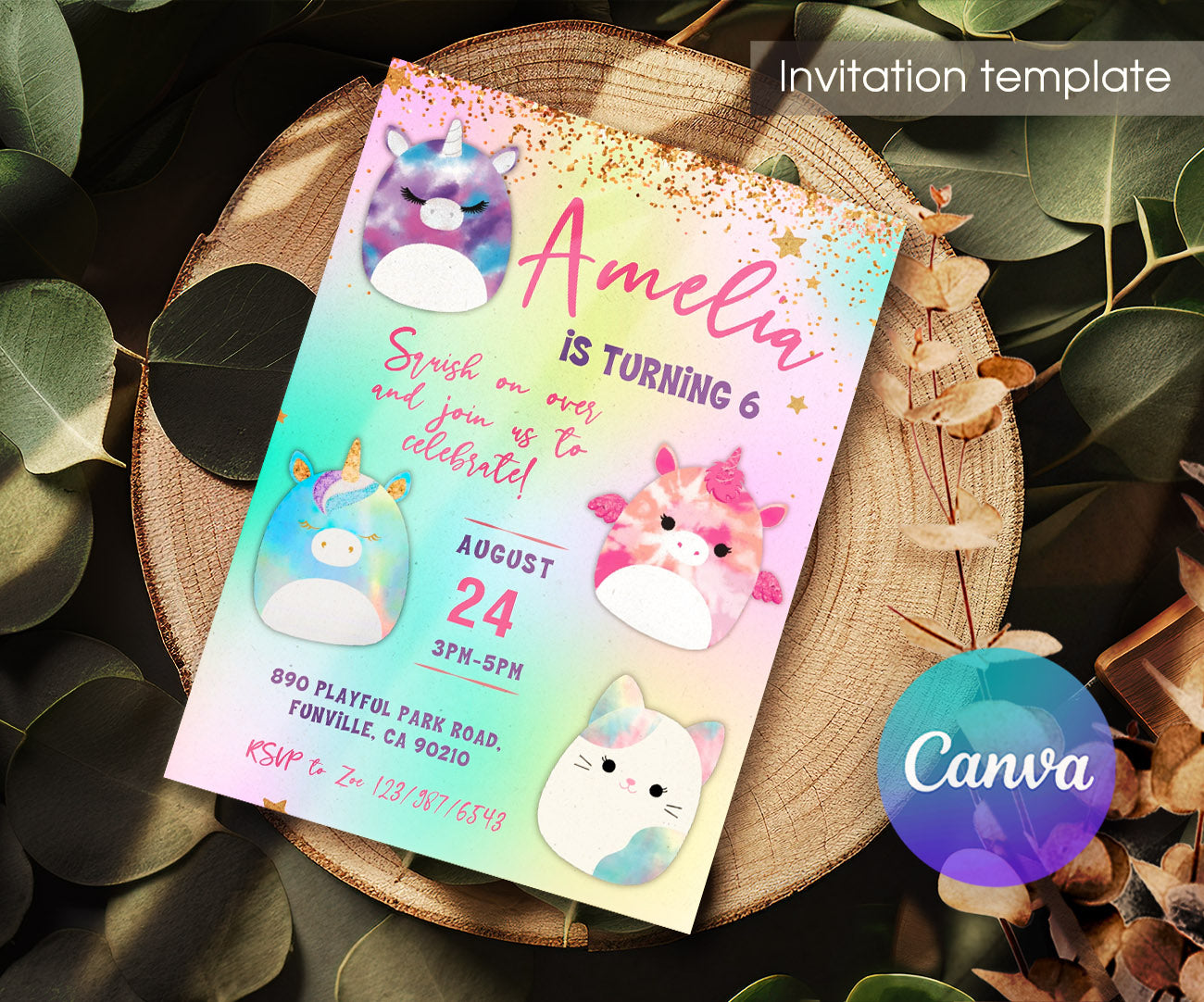 Squishmallows customizable invitation template | Share or Print | JD785
