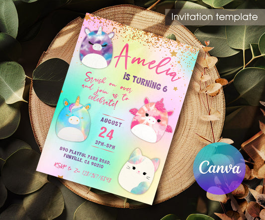 Squishmallows customizable invitation template | Share or Print | JD785