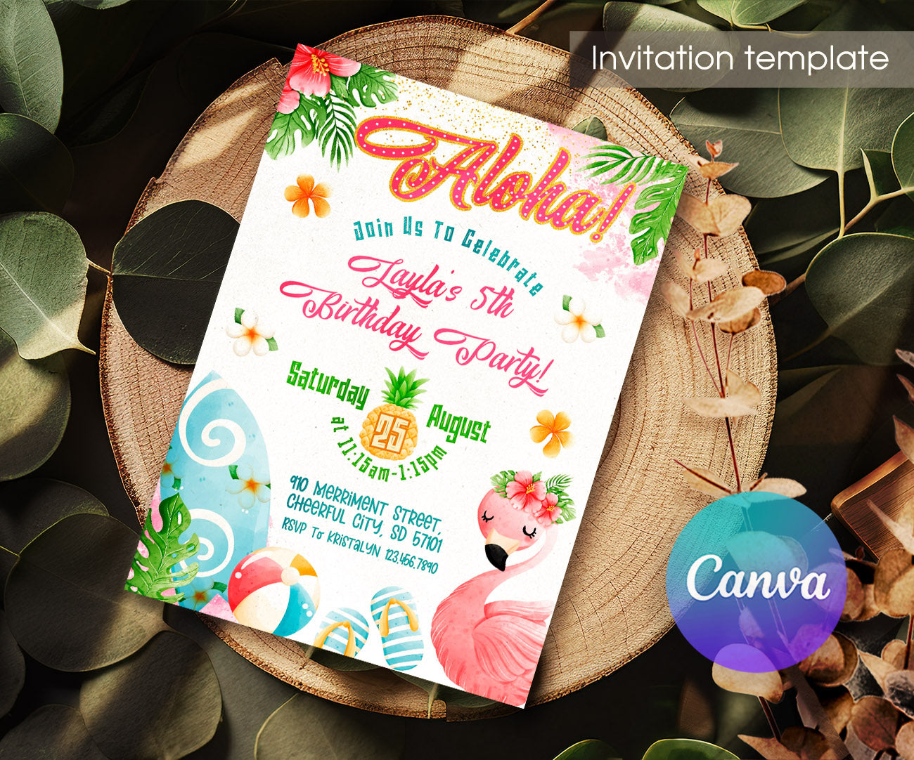 Aloha Luau Party customizable invitation template | Share or Print | girl | ZU850