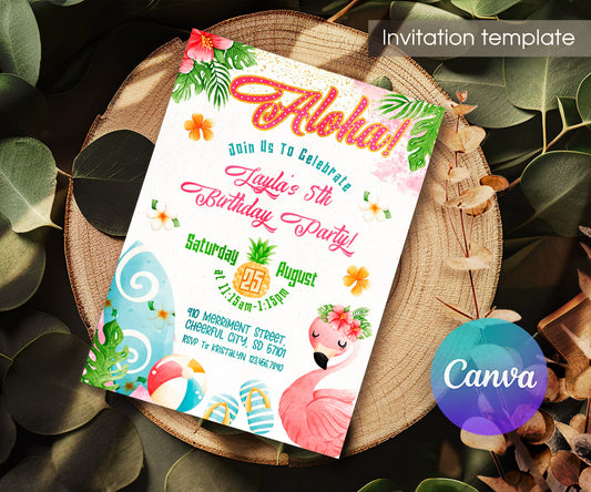Aloha Luau Party customizable invitation template | Share or Print | girl | ZU850