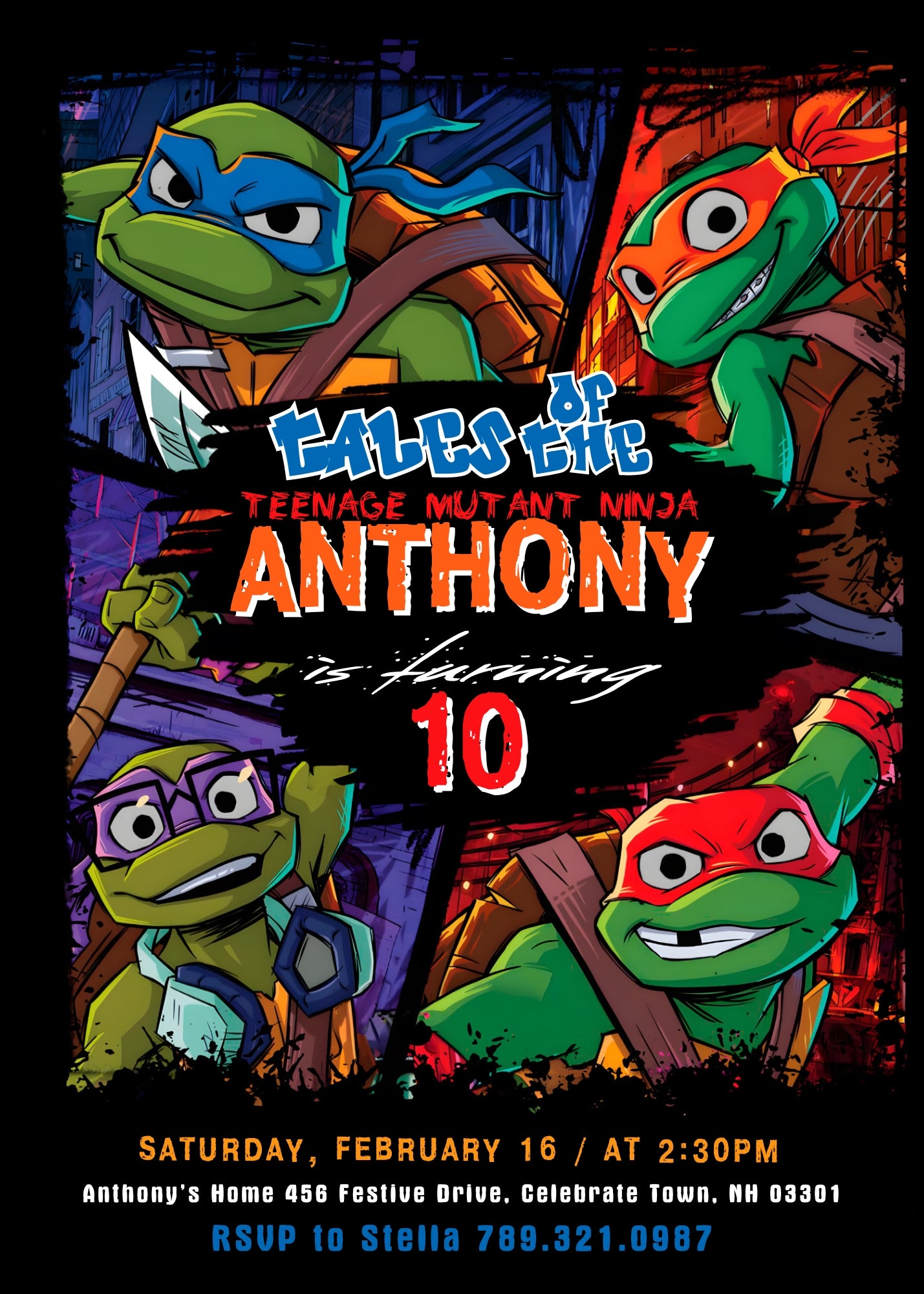 Teenage Mutant Ninja Turtles customizable invitation template | Share or Print | boy | FJ539