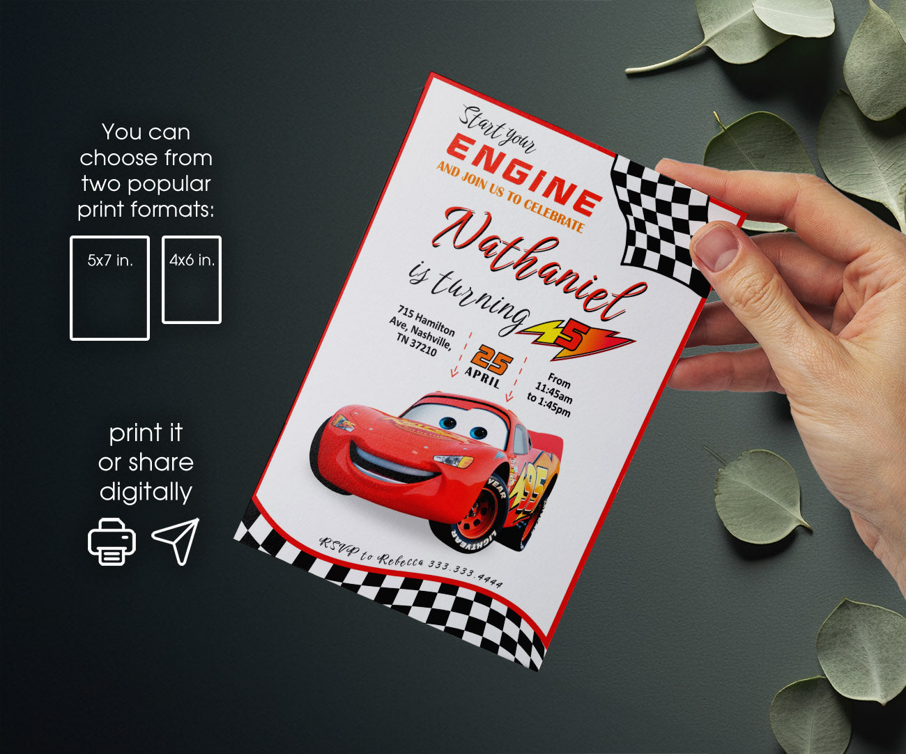 Cars Lightning McQueen customizable invitation template | Share or Print | boy | WG007