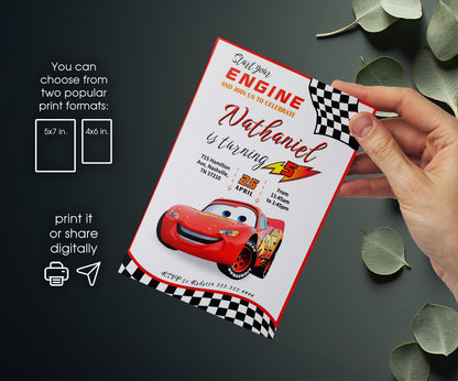 Cars Lightning McQueen customizable invitation template | Share or Print | boy | WG007