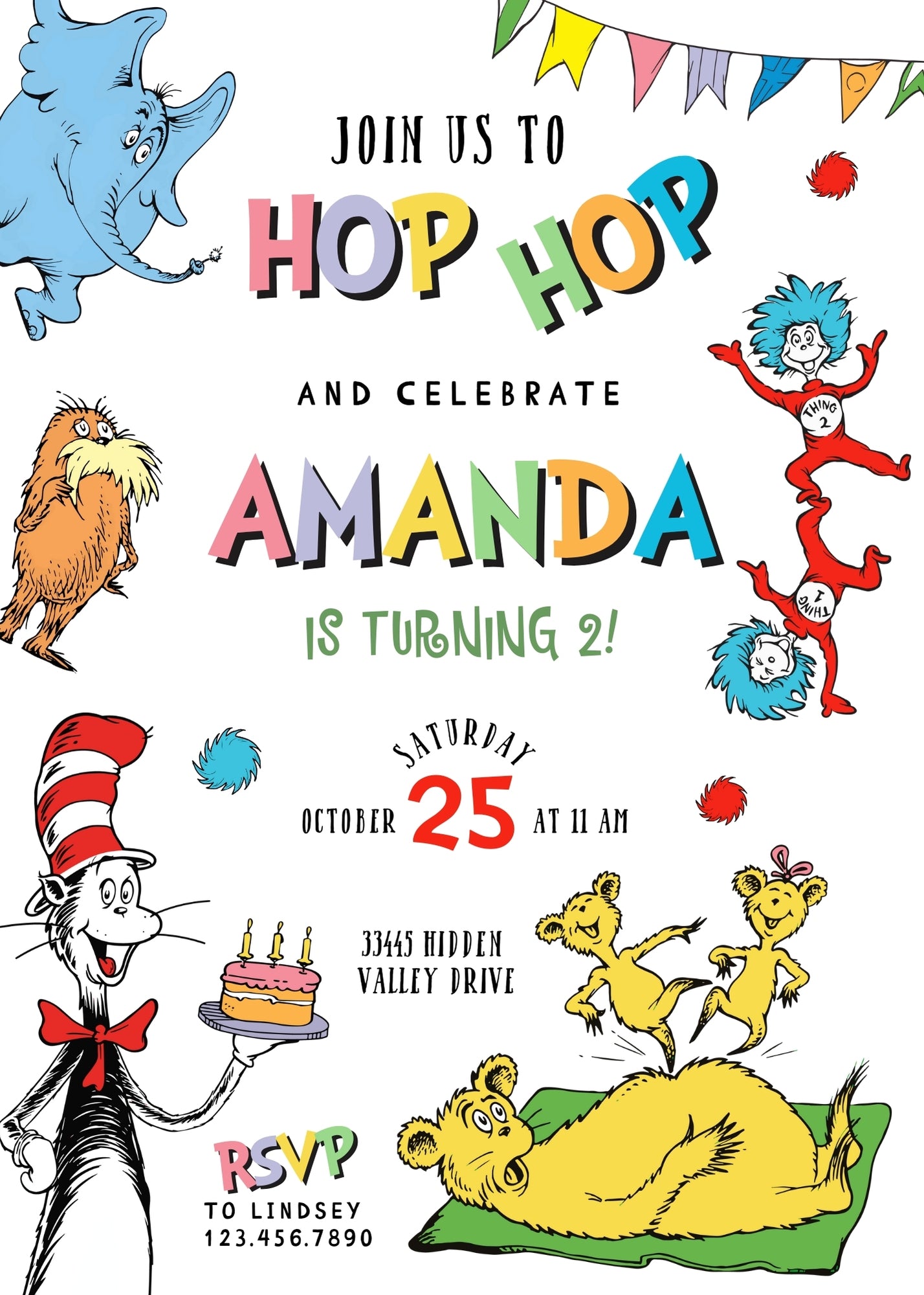 Dr Seuss Hop on Pop customizable invitation template | Share or Print | PJ794