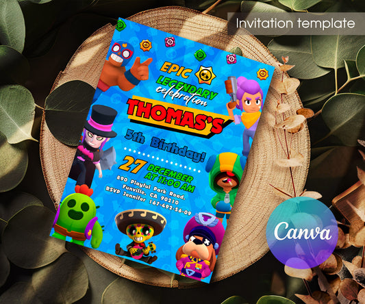 Brawl Stars Gamer customizable invitation template | Share or Print | OV537