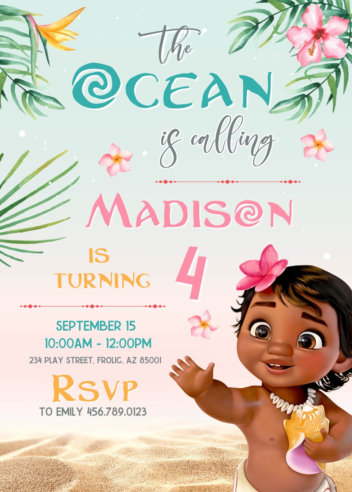 Moana Princess customizable invitation template | Share or Print | girl | SV973