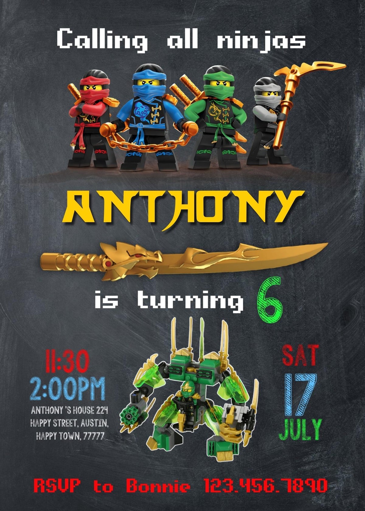 Ninjago Minifigures Lego customizable invitation template | Share or Print | XL231