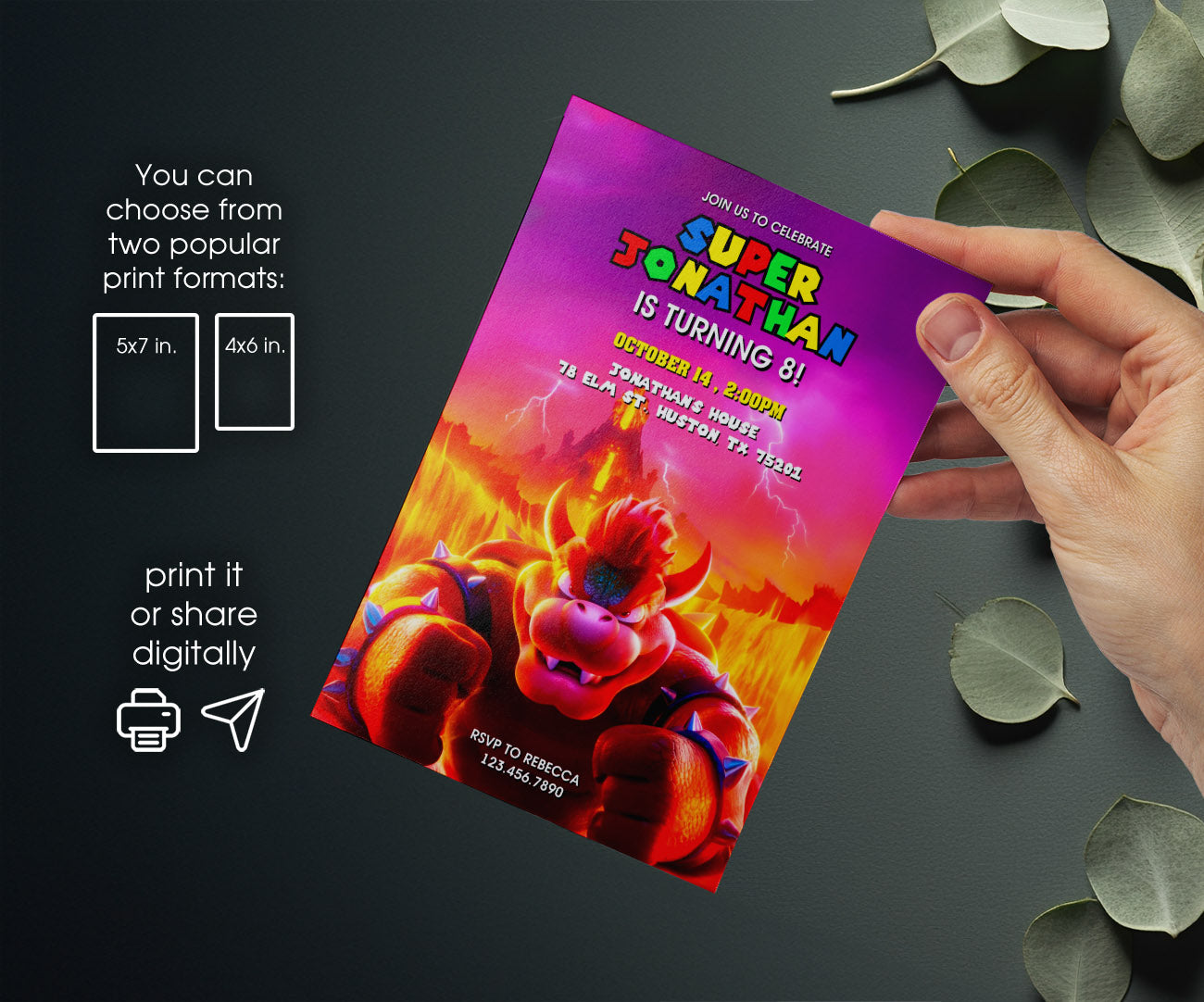 Super Mario Bros customizable invitation template | Share or Print | ZI301