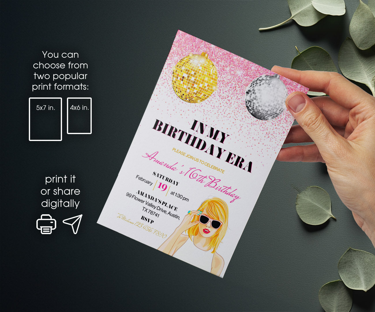 Taylor Swift Eras Tour customizable invitation template | Share or Print | girl | YN059