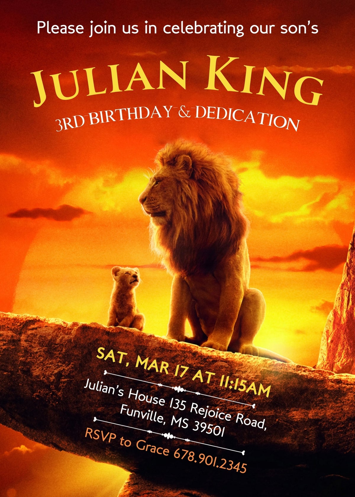 Lion King Mufasa Simba customizable invitation template | Share or Print | WG728