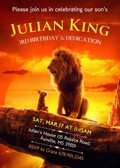 Lion King Mufasa Simba customizable invitation template | Share or Print | WG728