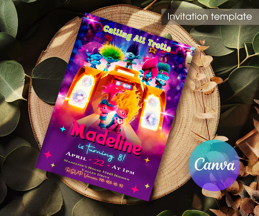 Trolls Poppy customizable invitation template | Share or Print | MV914