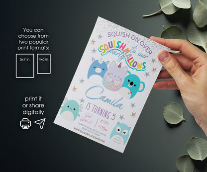 Squishmallows customizable invitation template | Share or Print | QM453