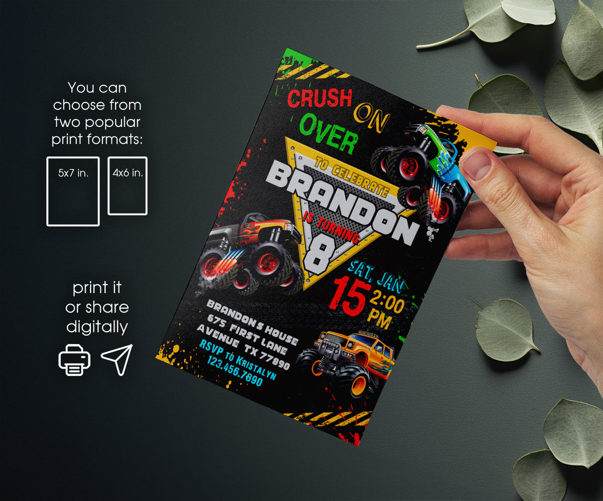Monster Jam  Monster Truck customizable invitation template | Share or Print | boy | MQ402