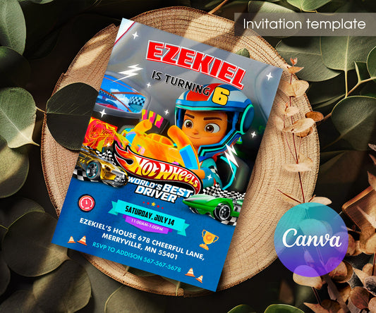 Hot Wheels Let's Race customizable invitation template | Share or Print | boy | RA781