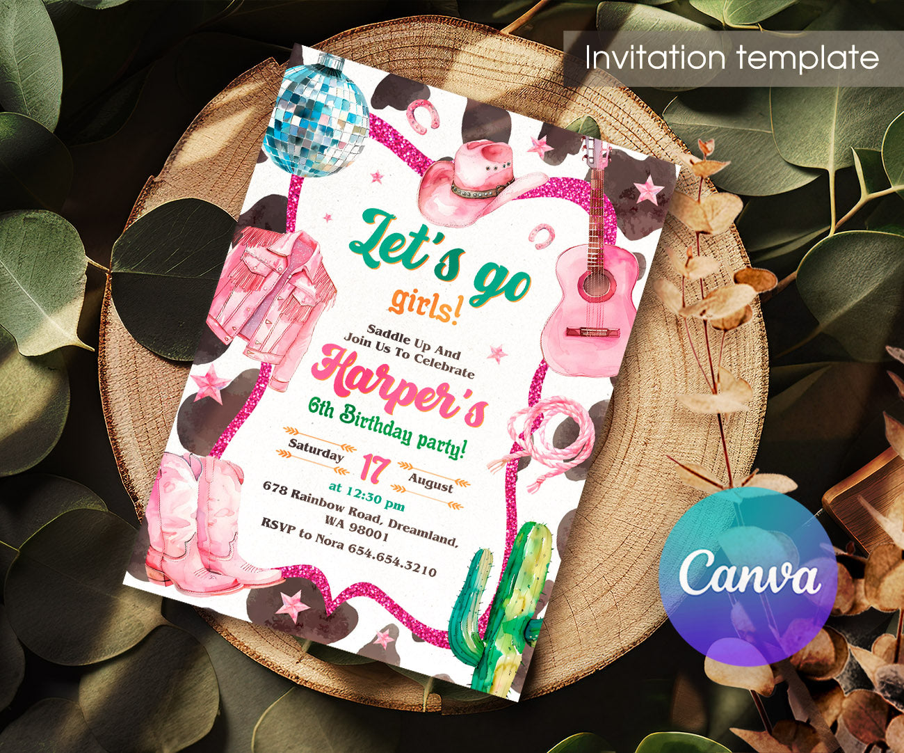 Cowgirl Pink Rodeo customizable invitation template | Share or Print | girl | VZ987