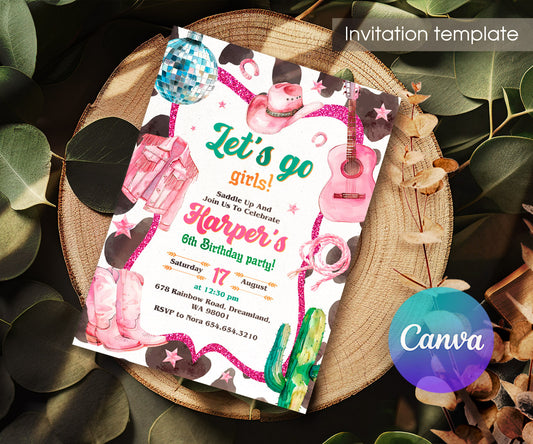 Cowgirl Pink Rodeo customizable invitation template | Share or Print | girl | VZ987