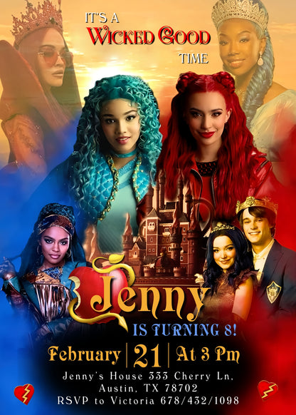 Descendants The Rise of Red Disney customizable invitation template | Share or Print | KS324