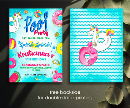 Pool Party customizable invitation template | Share or Print | girl | TG554