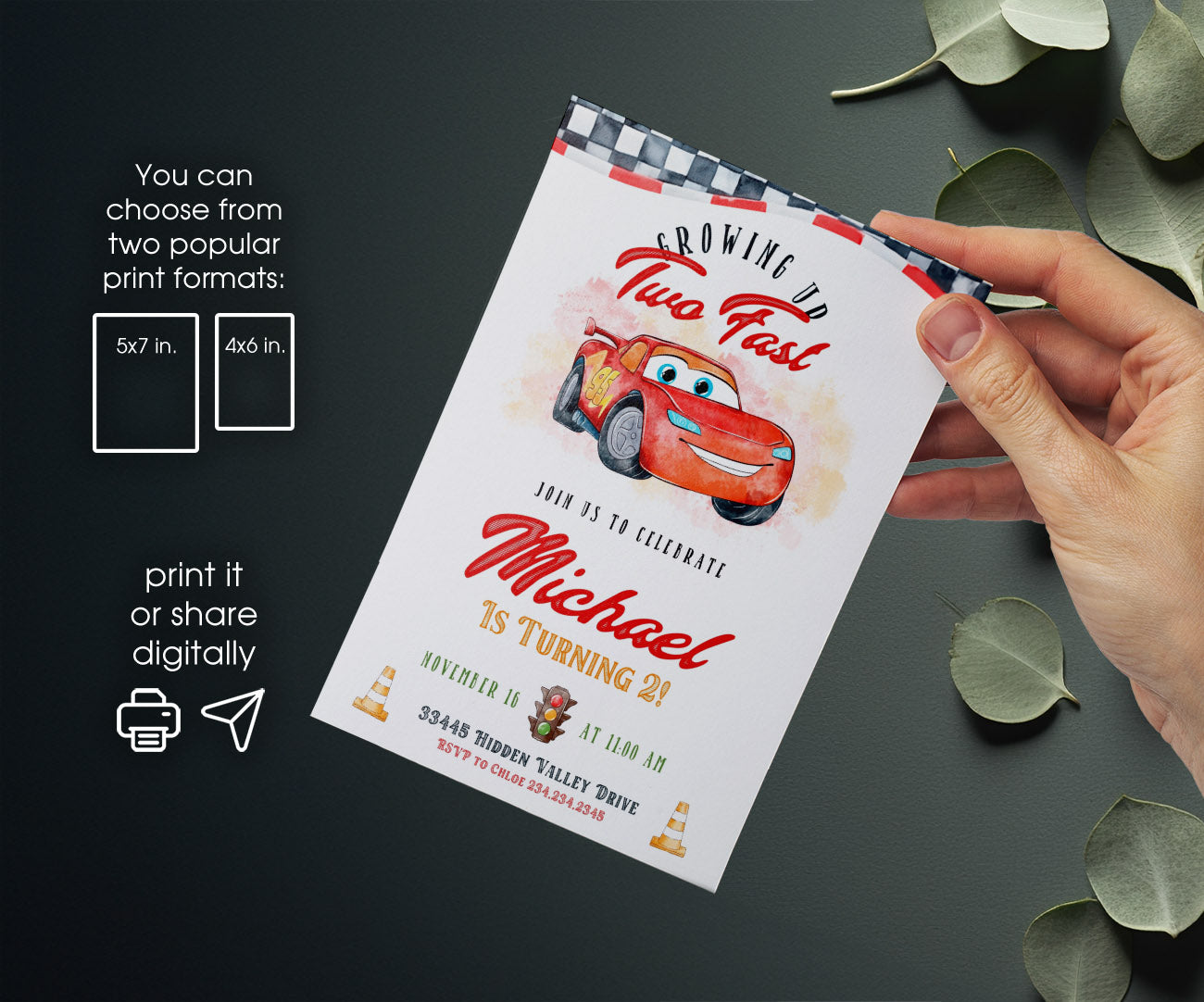 Cars Lightning McQueen customizable invitation template | Share or Print | boy | IP382