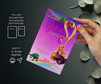 Rapunzel Princess Tangled customizable invitation template | Share or Print | girl | IZ188