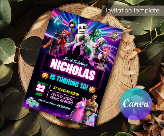 Fortnite Gamer customizable invitation template | Share or Print | boy | DN622