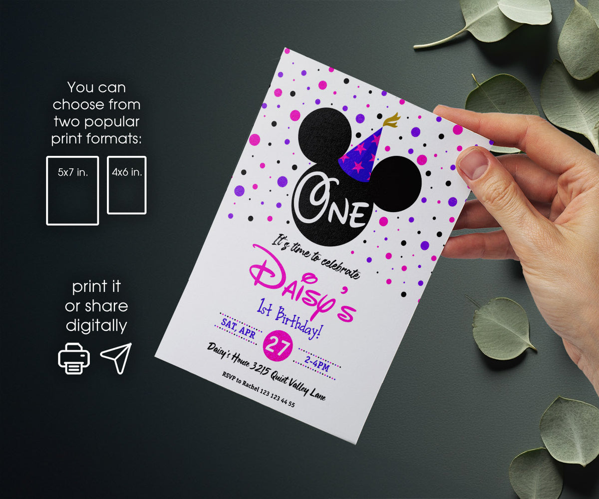 Mickey Mouse 1st Birthday customizable invitation template | Share or Print | IK788