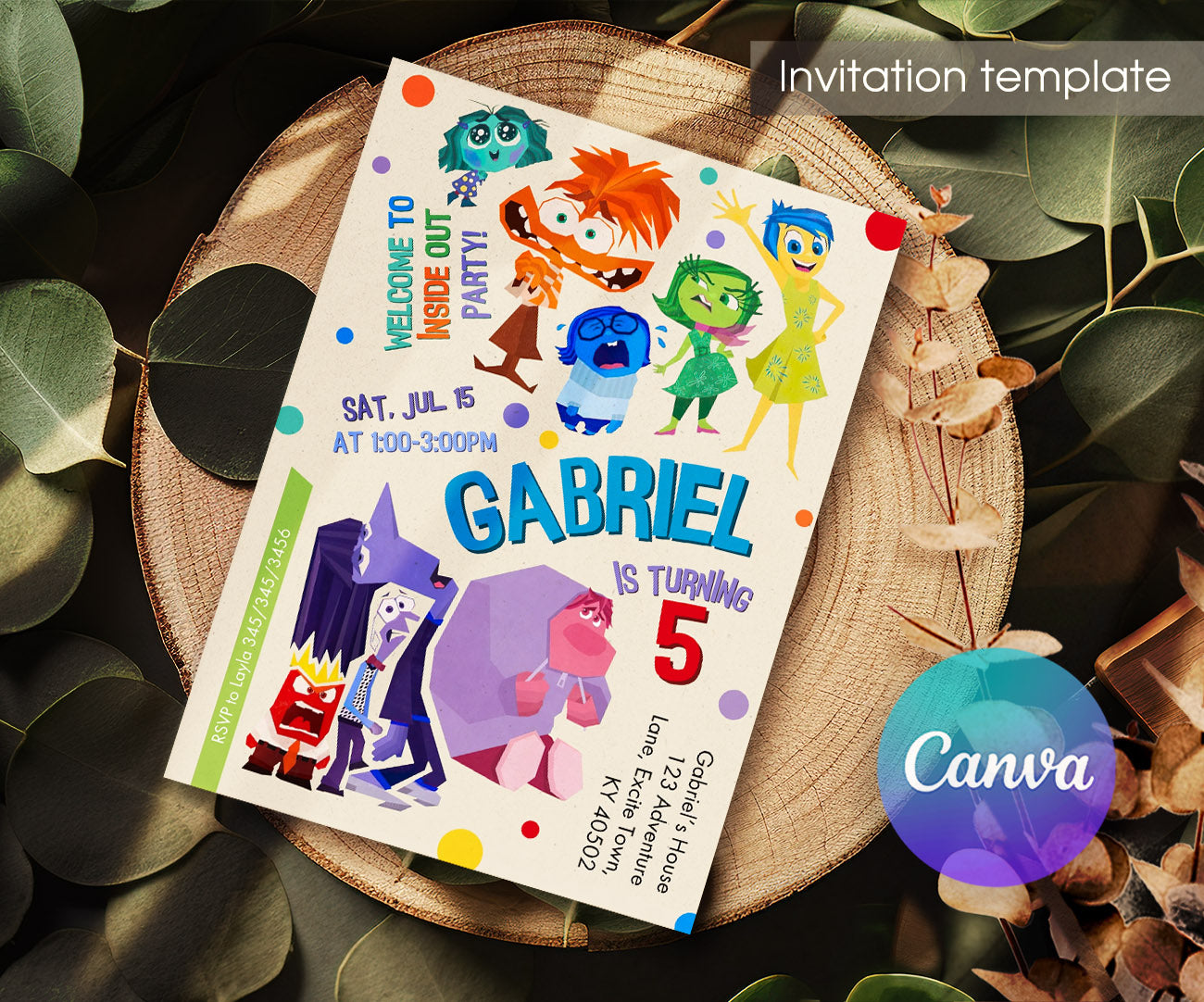 Inside Out 2 customizable invitation template | Share or Print | DT004