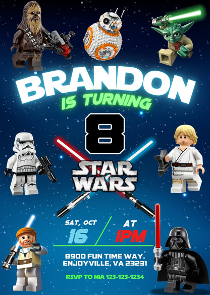 Star Wars Darth Vader Lego Minifigures customizable invitation template | Share or Print | WY503