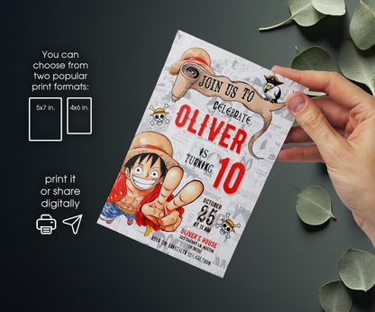 One Piece Monkey D.Luffy Anime customizable invitation template | Share or Print | VQ065