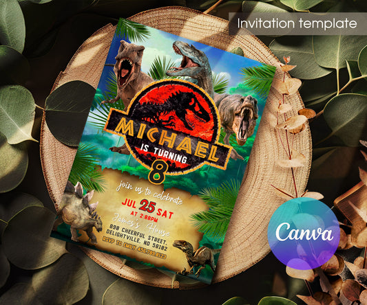 Jurassic Park Dinosaur customizable invitation template | Share or Print | HA012