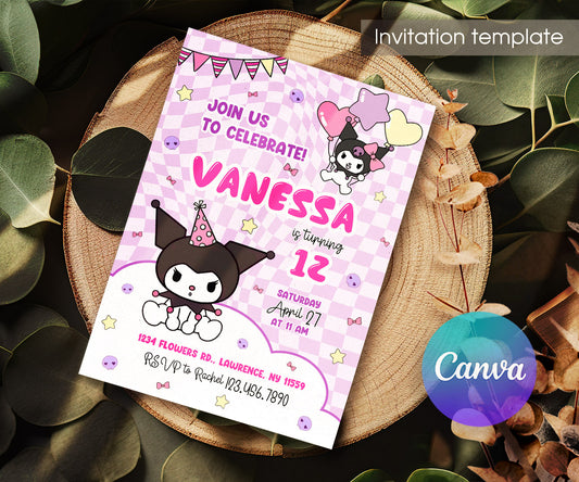 Kuromi Hello Kitty Sanrio customizable invitation template | Share or Print | OP117