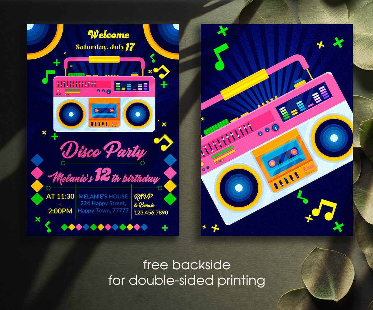 Disco Party 80th 90th customizable invitation template | Share or Print | AV231