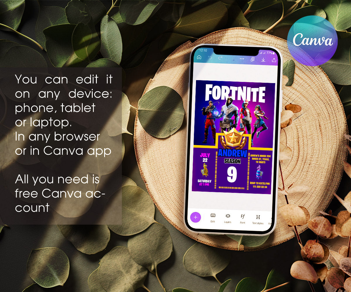 Fortnite Gamer customizable invitation template | Share or Print | boy | NN093