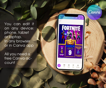 Fortnite Gamer customizable invitation template | Share or Print | boy | NN093