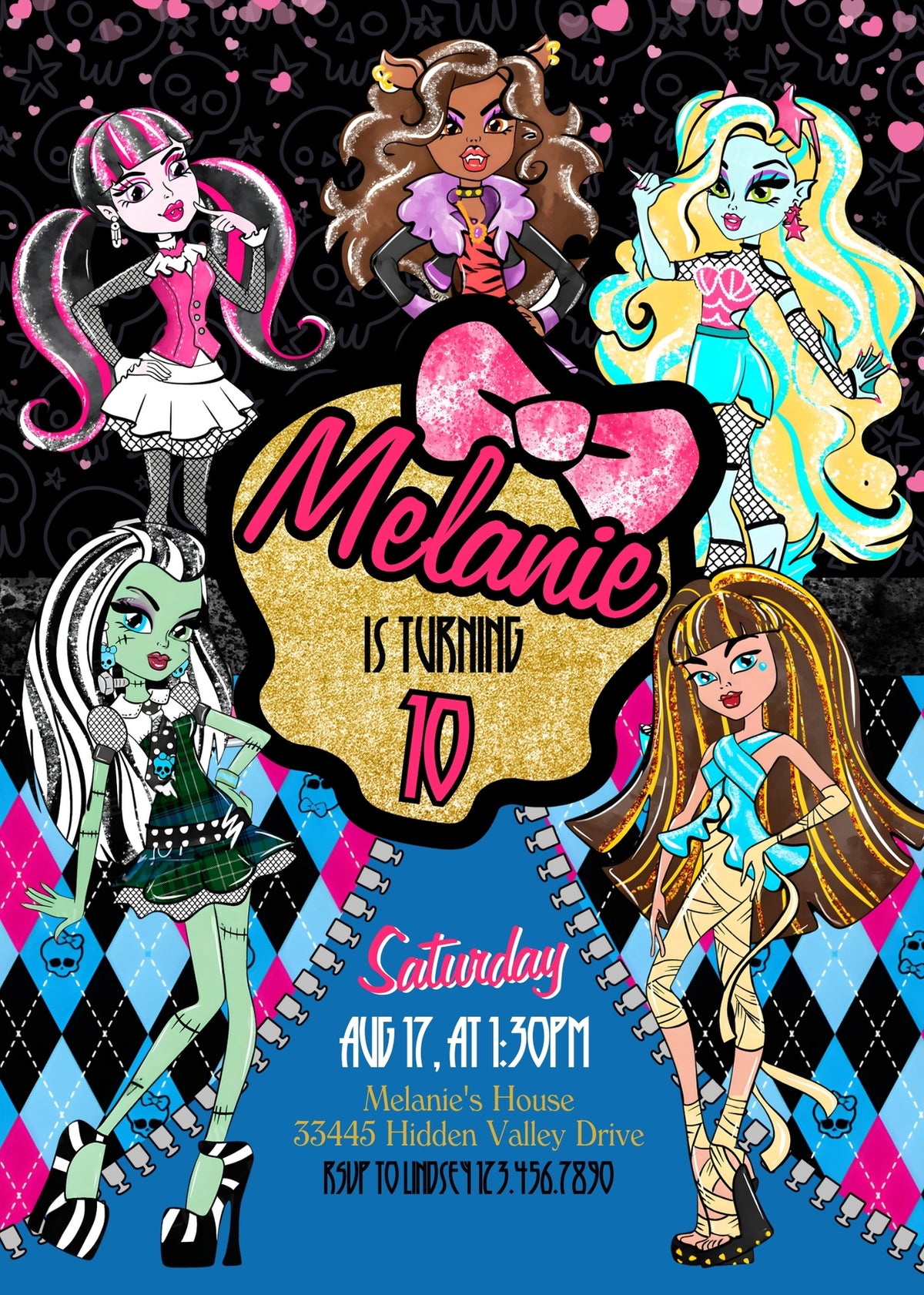 Monster High customizable invitation template | Share or Print | girl | KN629
