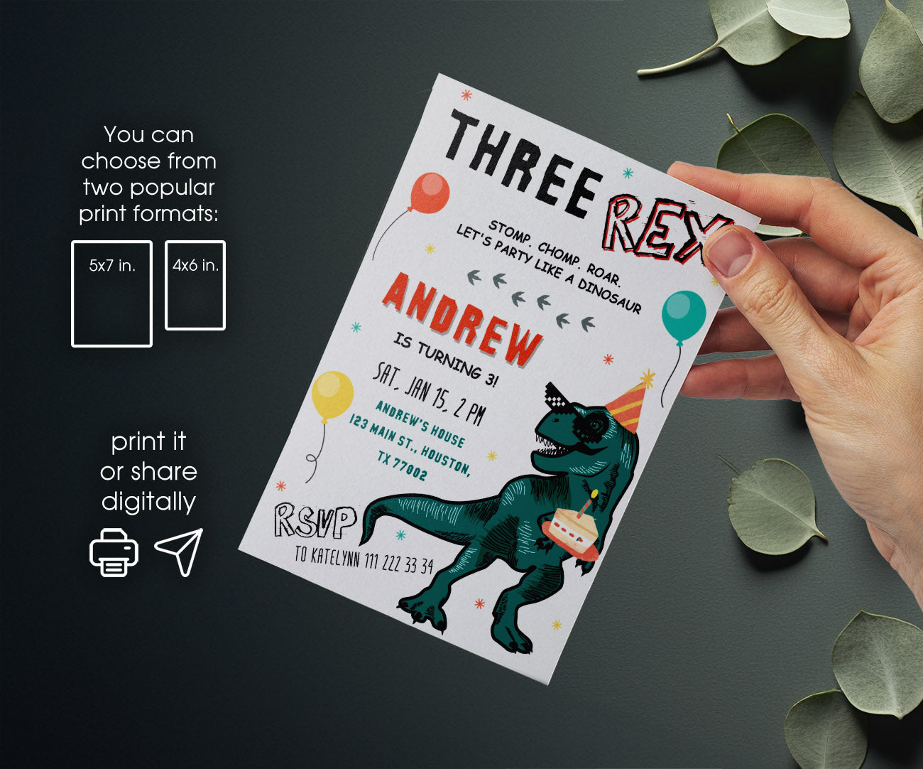 Dinosaur T-Rex customizable invitation template | Share or Print | CU999