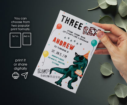 Dinosaur T-Rex customizable invitation template | Share or Print | CU999