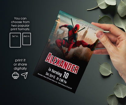 Deadpool Marvel customizable invitation template | Share or Print | boy | KS490