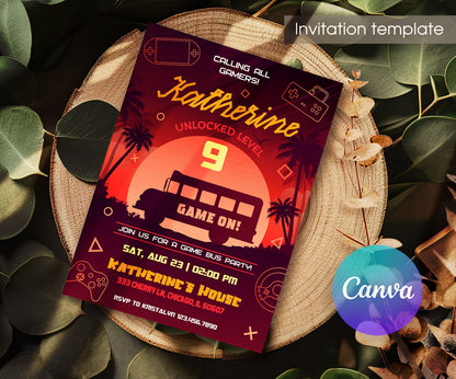 Video Game Bus Gamer customizable invitation template | Share or Print | boy | AA994