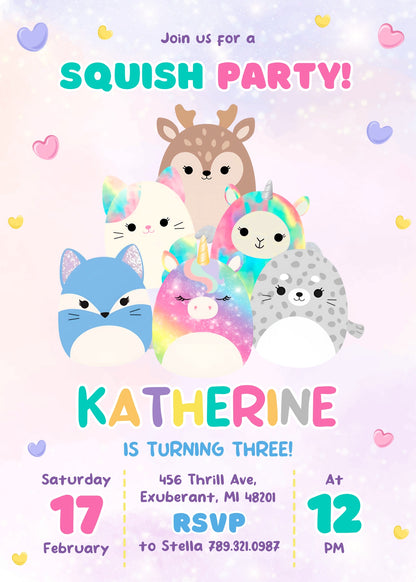 Squishmallows customizable invitation template | Share or Print | DJ519