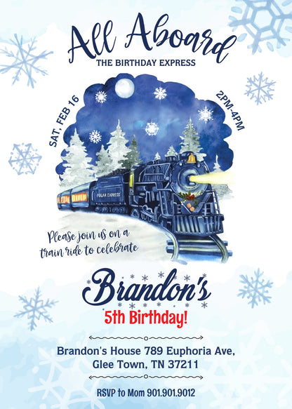The Polar Express Christmass Train customizable invitation template | Share or Print | TZ278
